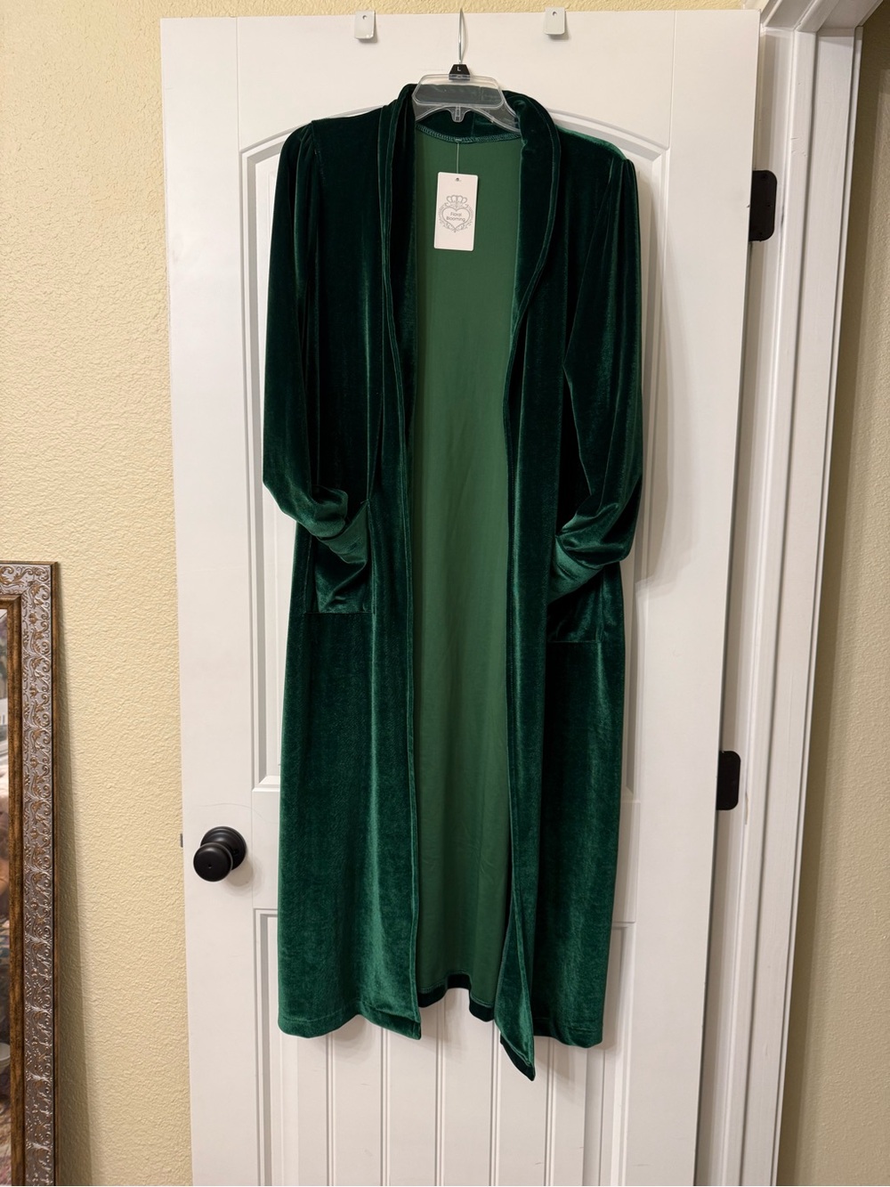 Dark Green Velvet Duster Coatigan with Bag